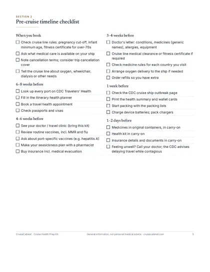 Preview: Pre-cruise timeline checklist page
